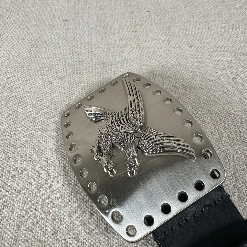 Leather Black‎ Belt XL 40-42 Silver Eagle Buckle Western Americana Biker